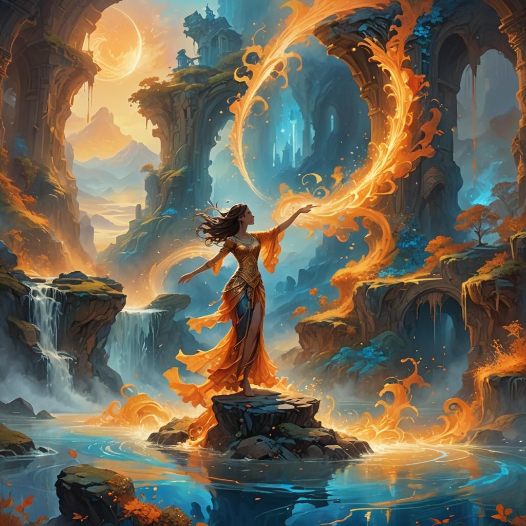 Mystical Key in Ancient Landscape: Digital Oil Painting