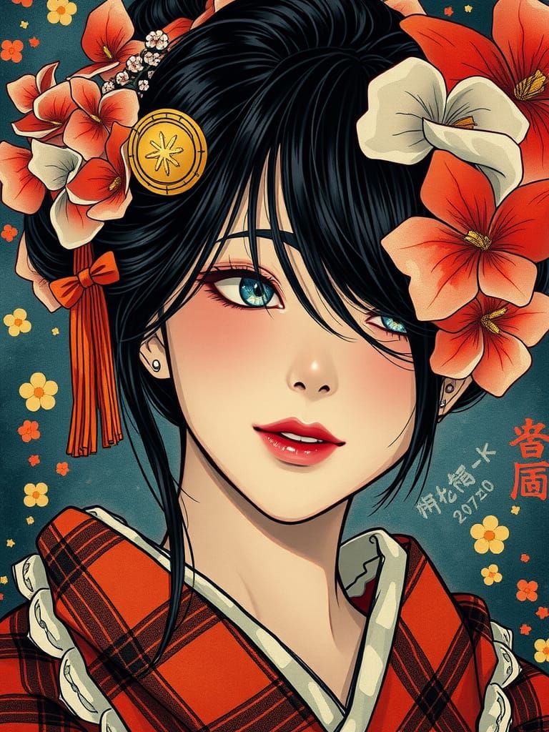 Anime Woman Portrait in Ukiyo-e Style