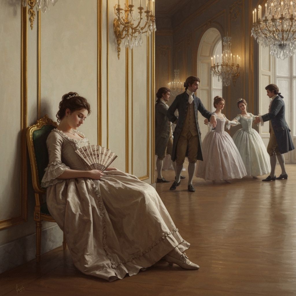 Woman in 1770s Ballroom by a Gilded Chair