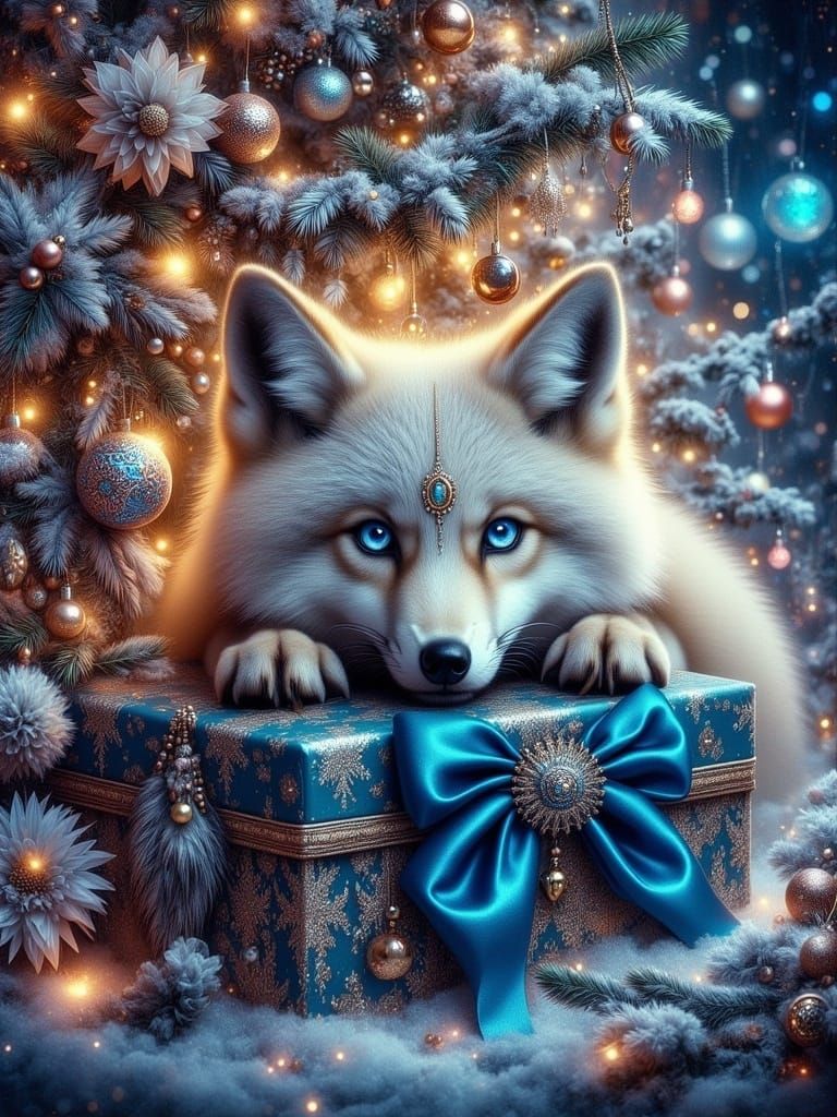 Whimsical Arctic Fox Glimpses Christmas Magic