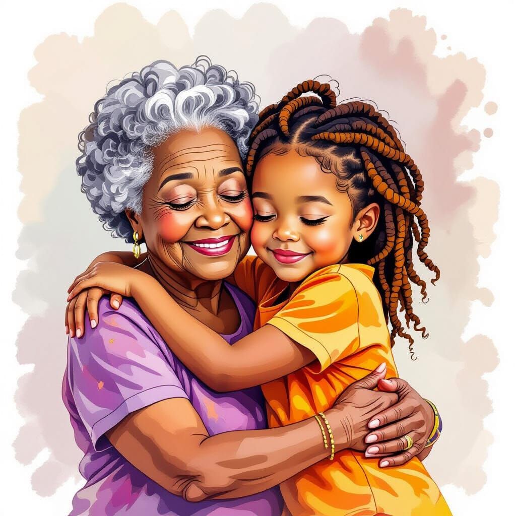 Heartwarming Embrace: Grandmother and Granddaughter in Water...