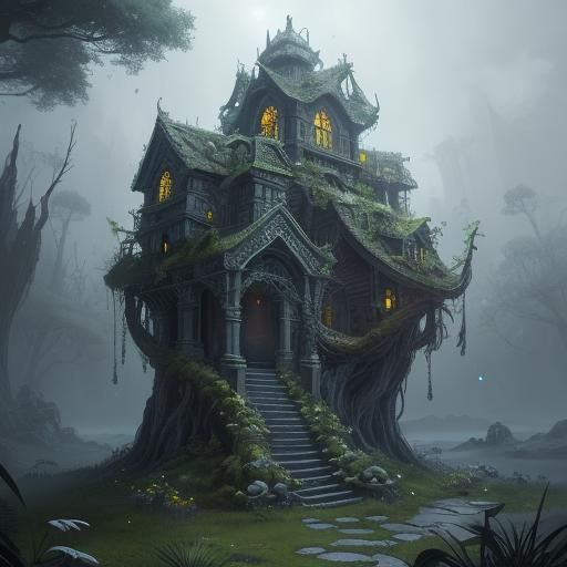 Black and White Snake with Flower Crown in Mystical Forest