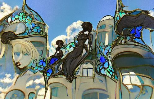 Elegant Black Art Nouveau Design on Blue