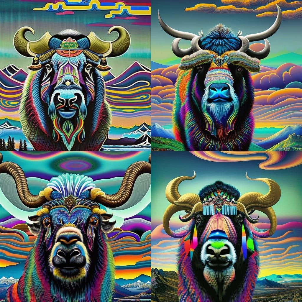 Psychedelic Muskox Deity Over Dovrefjell, Digital Art