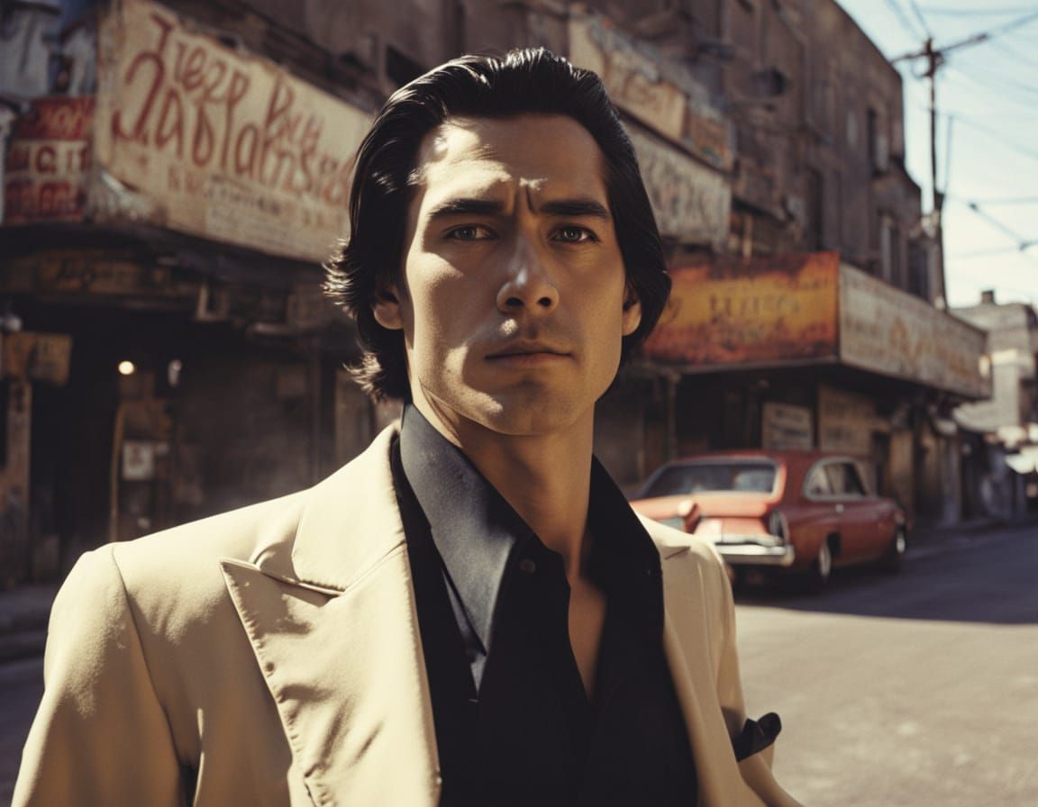 Sleazy Man in 1970s Film Noir Style