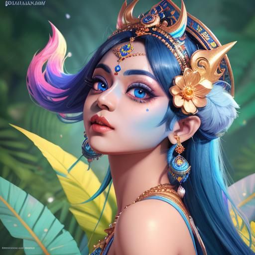 Cute Krishna Kawaii Cartoon Character in Hyperrealistic Styl...