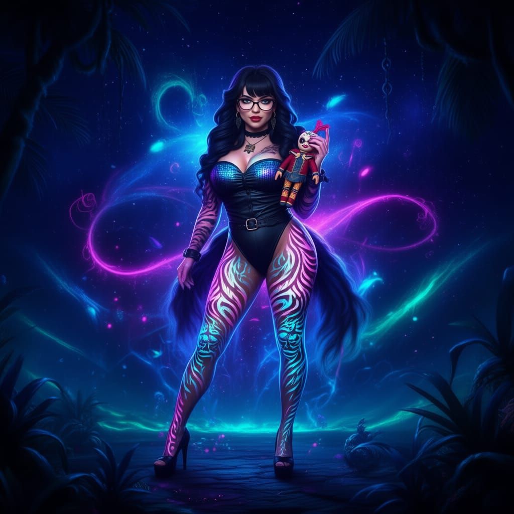 Goth Latina Female in Sequined Leopard Gown