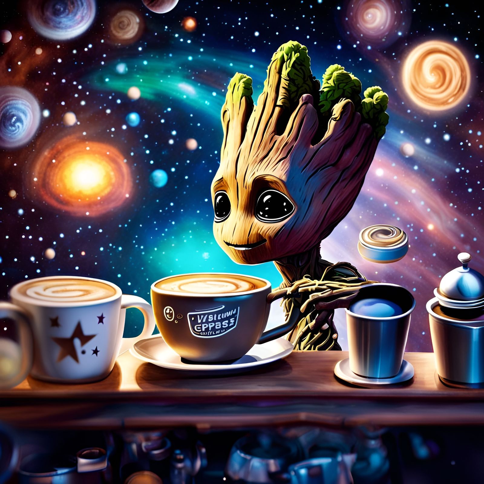Baby Groot Runs Coffee Shop in Space