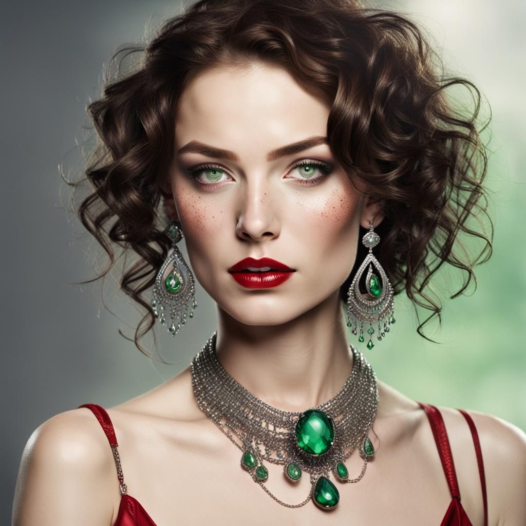 Portrait of a Pretty Woman with Silver Necklace