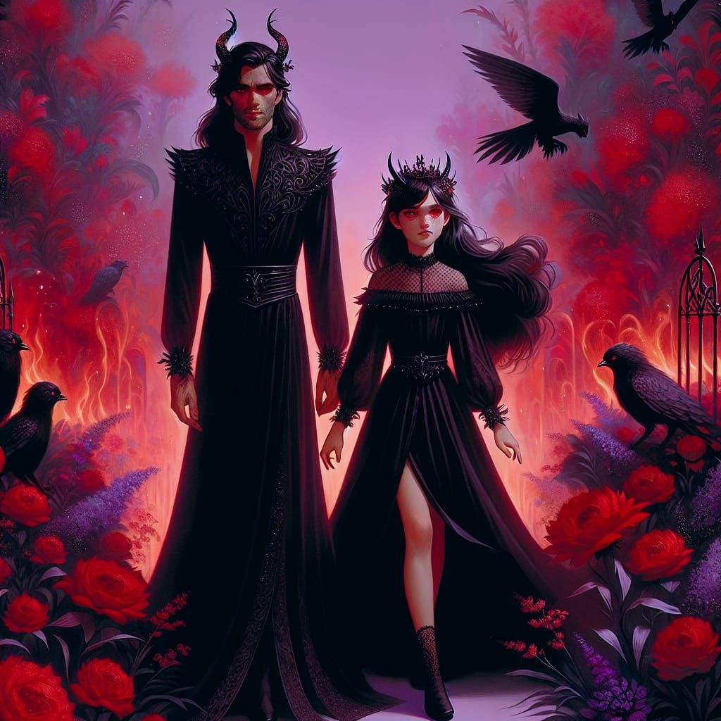 Alluring Queen and Princess in Infernal Garden