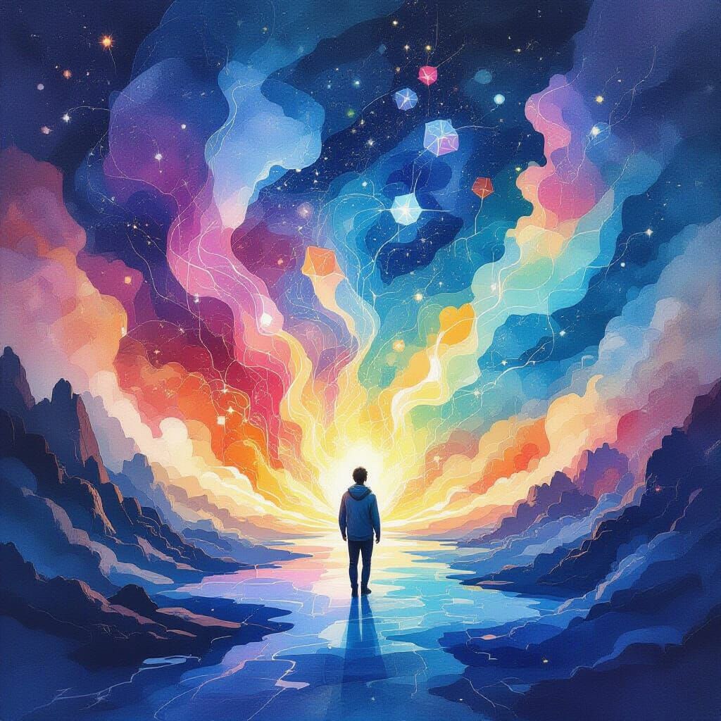 Surreal Watercolor of Digital Cosmos and Gamer Consciousness