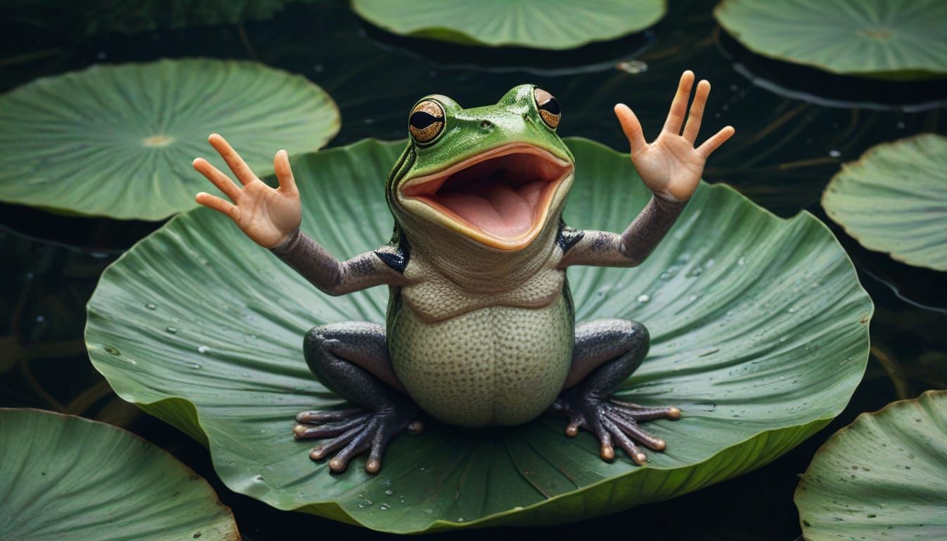 Surprised Frog on Lotus Leaf: Astral Cosmic Art