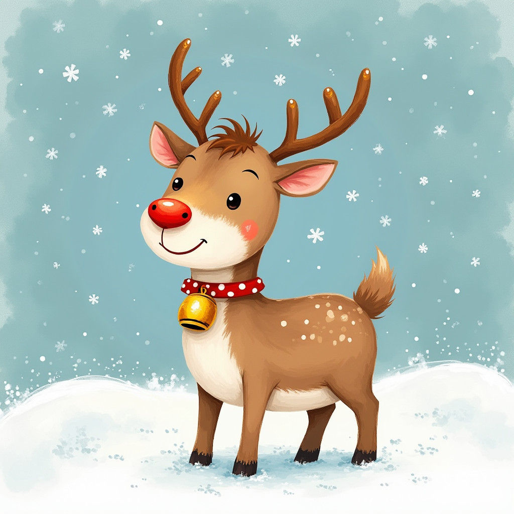 Festive Reindeer in Whimsical Cartoon Style