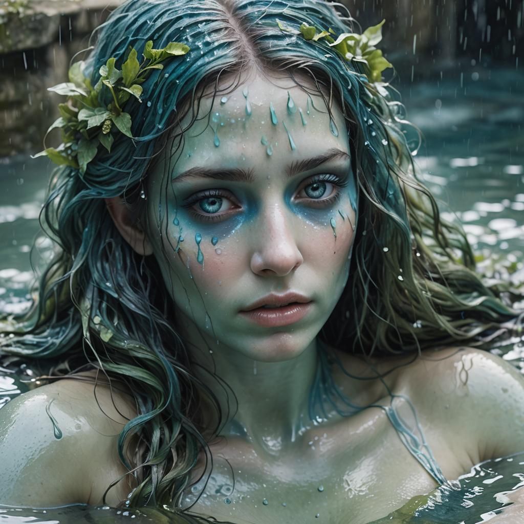 Water Nymph Emerges from Roman Baths: Fantasy Illustration