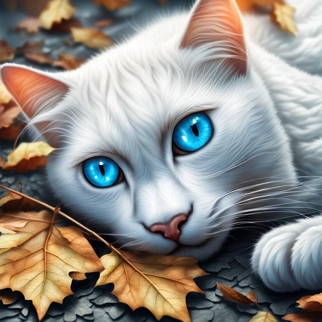 Hyper-Realistic White Cat Portrait in Macro Detail