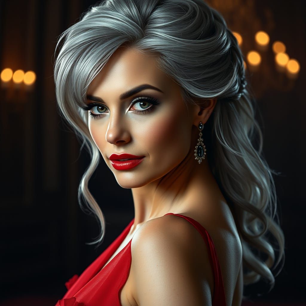 Elegant Woman in Dramatic Evening Gown