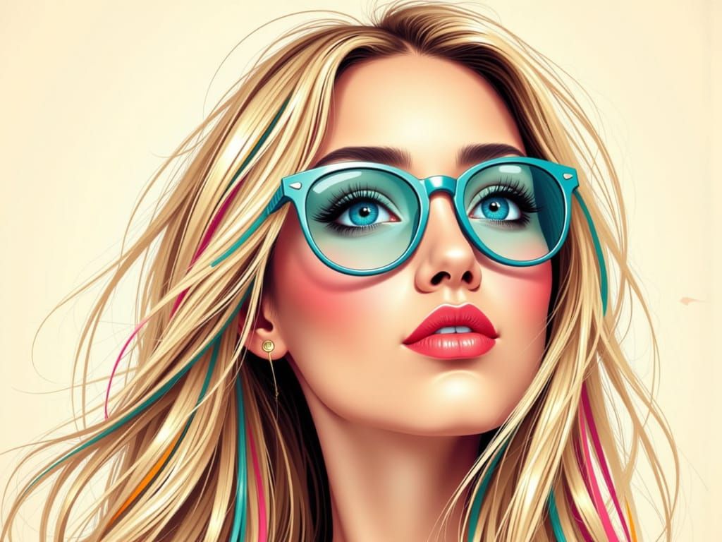 Colorful Caricature of a Woman with Kissy Face