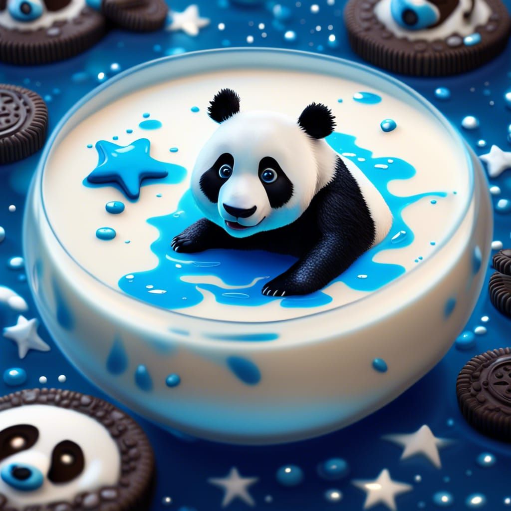 Panda's Milk and Oreo Dream in Detailed Painting