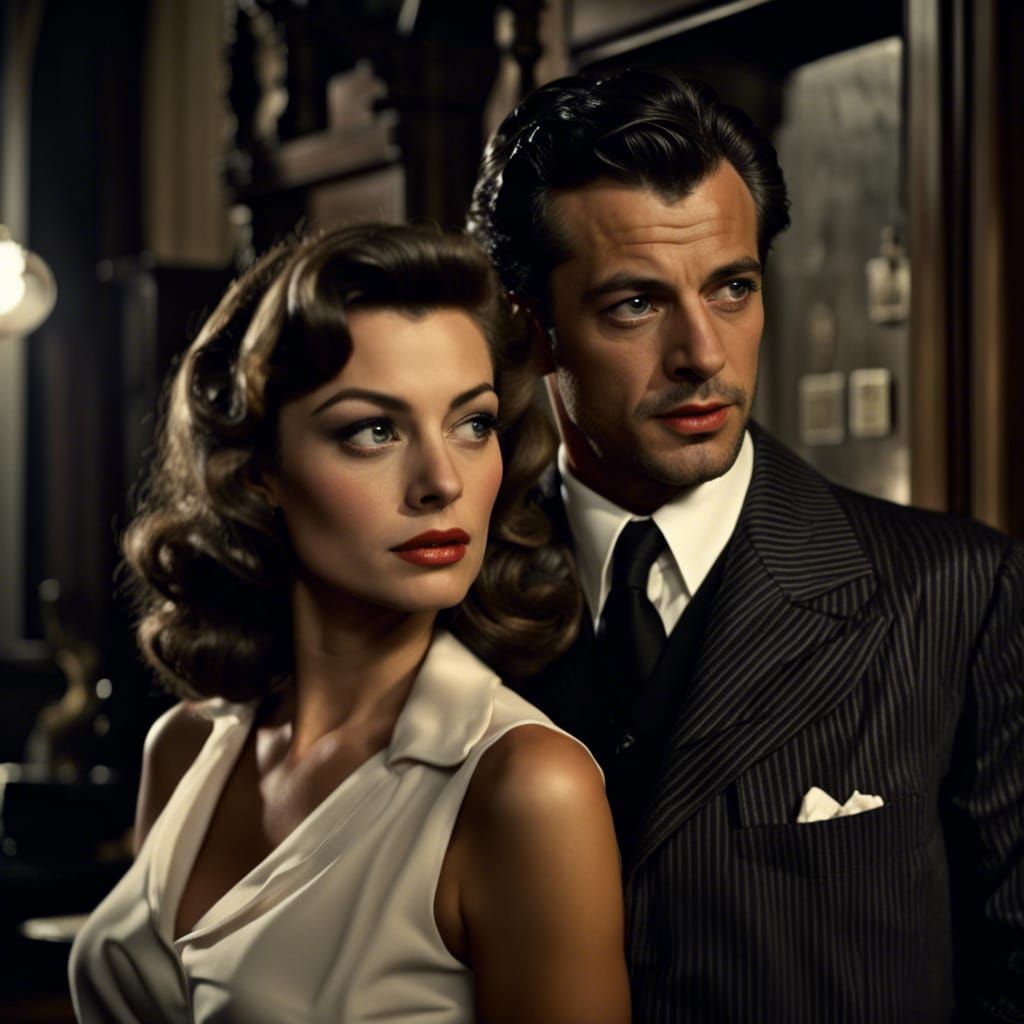 Film Noir Image of Actors in Movie Scene