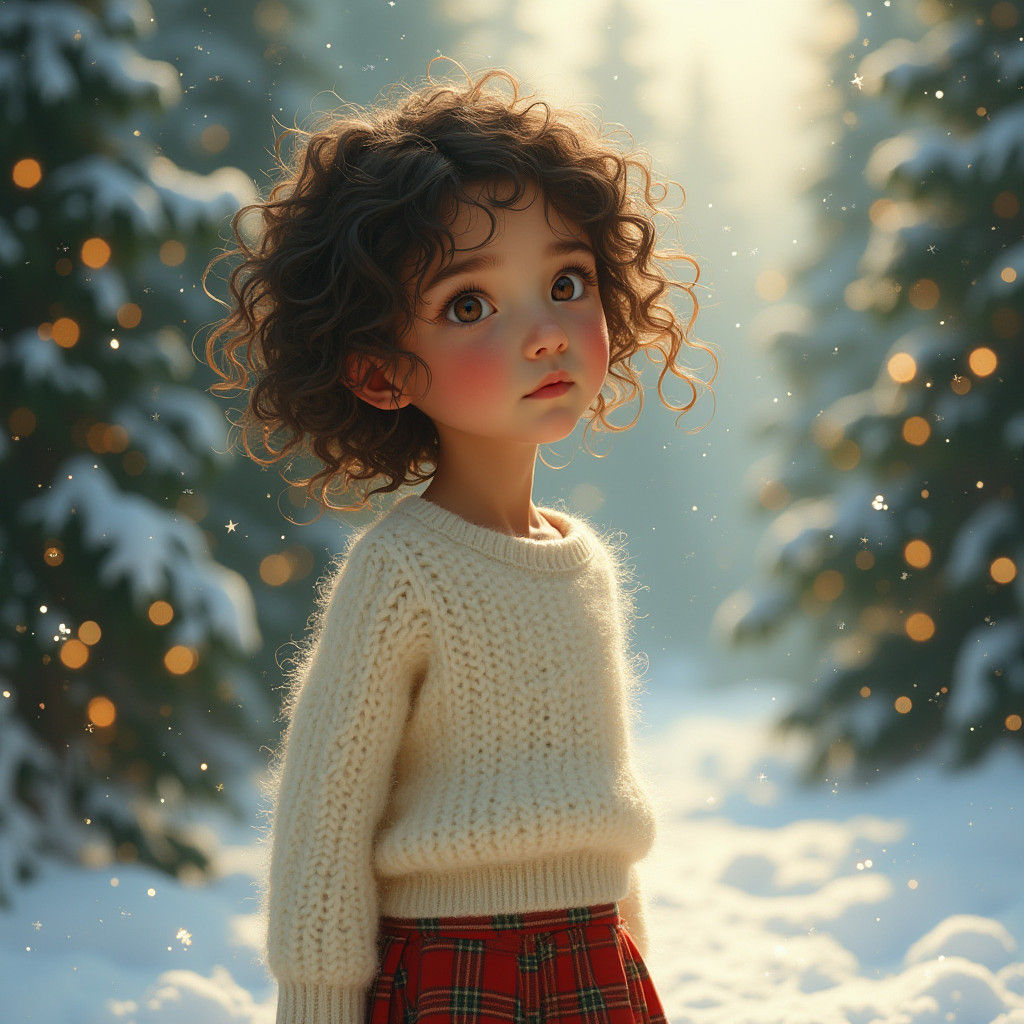Dreamy Girl's Christmas Reverie in Photorealistic Style