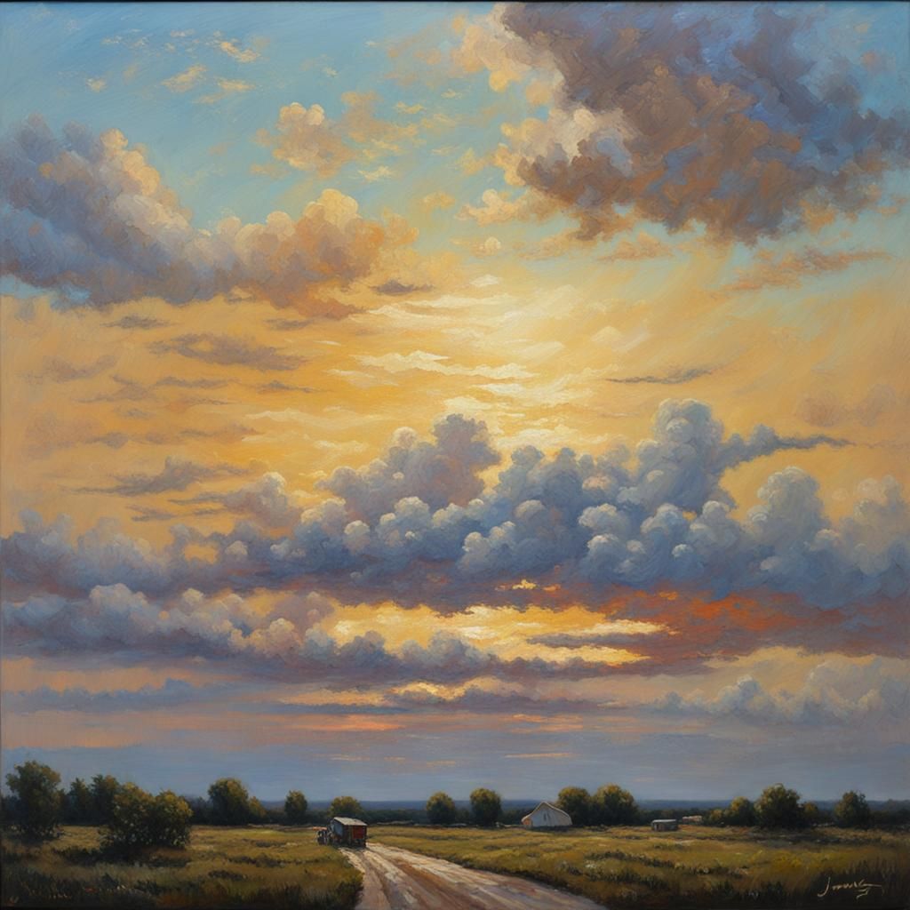 Dramatic Oil Painting of a Colorful Sky