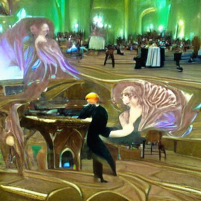Art Nouveau Ballroom Scene with Piano Player