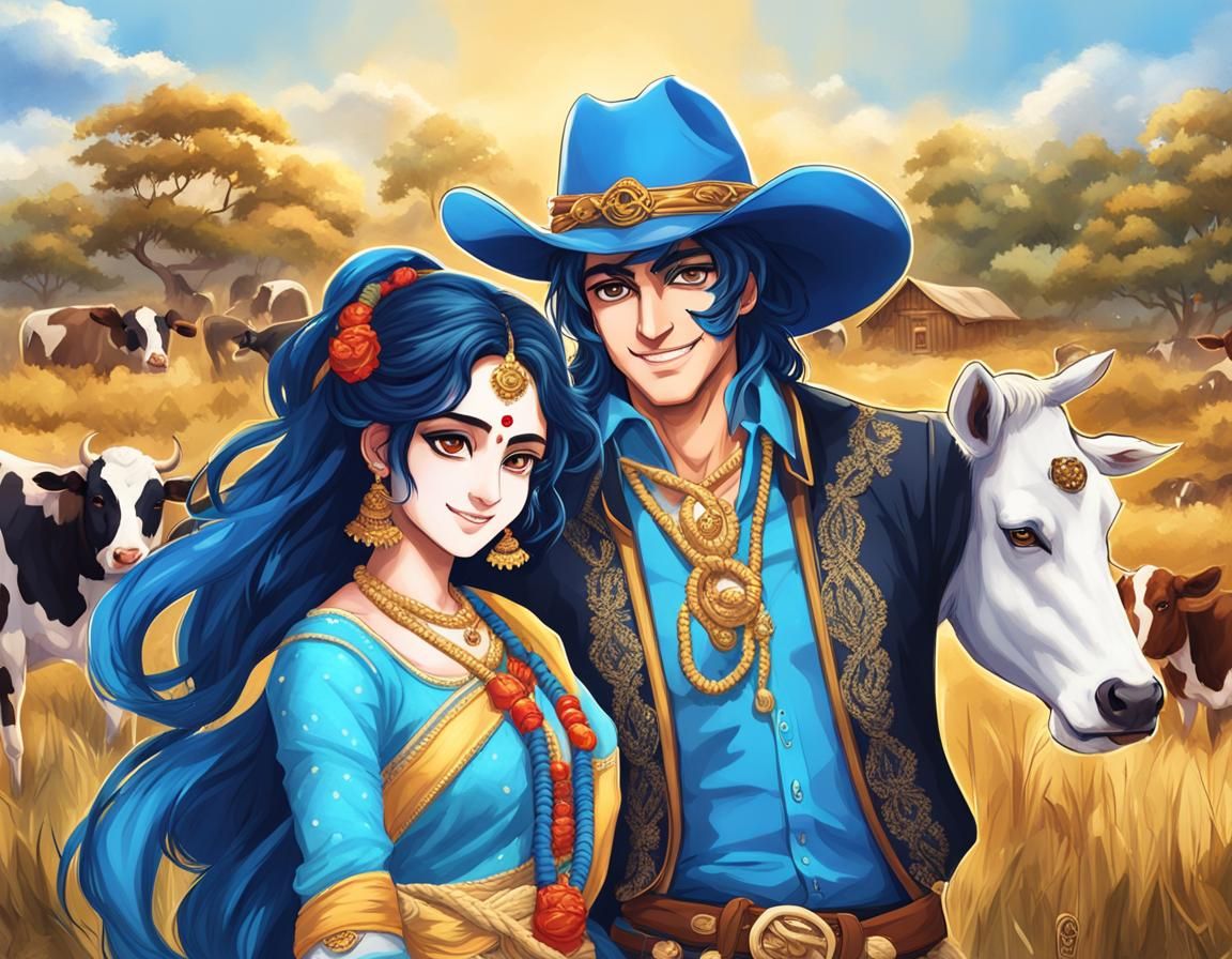 Krishna and Radhe as Cowboy Anime Art