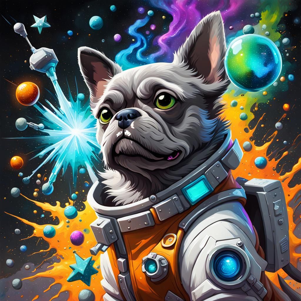 Cosmic Dog Mad Scientist in Graffiti Art Style