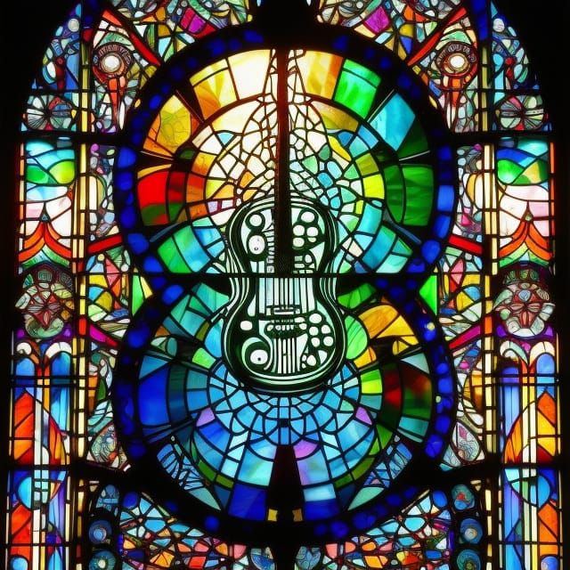 Stained Glass Rainbow Guitar Geometric Illustration