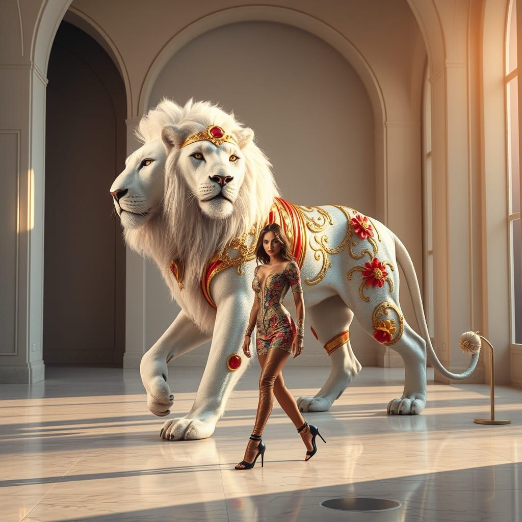 Versace Lion in Art Gallery: Ornate Digital Art
