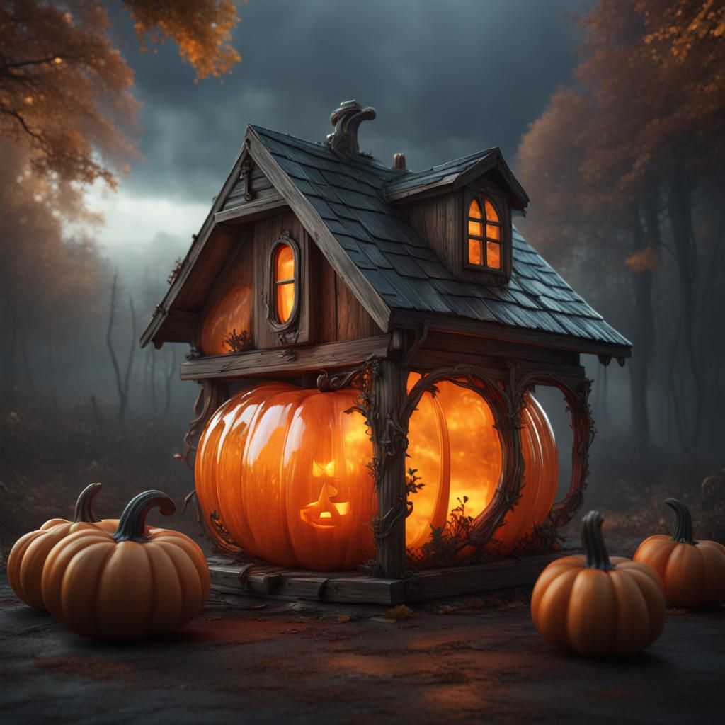 Glass Pumpkin with Shack: Detailed Matte Painting