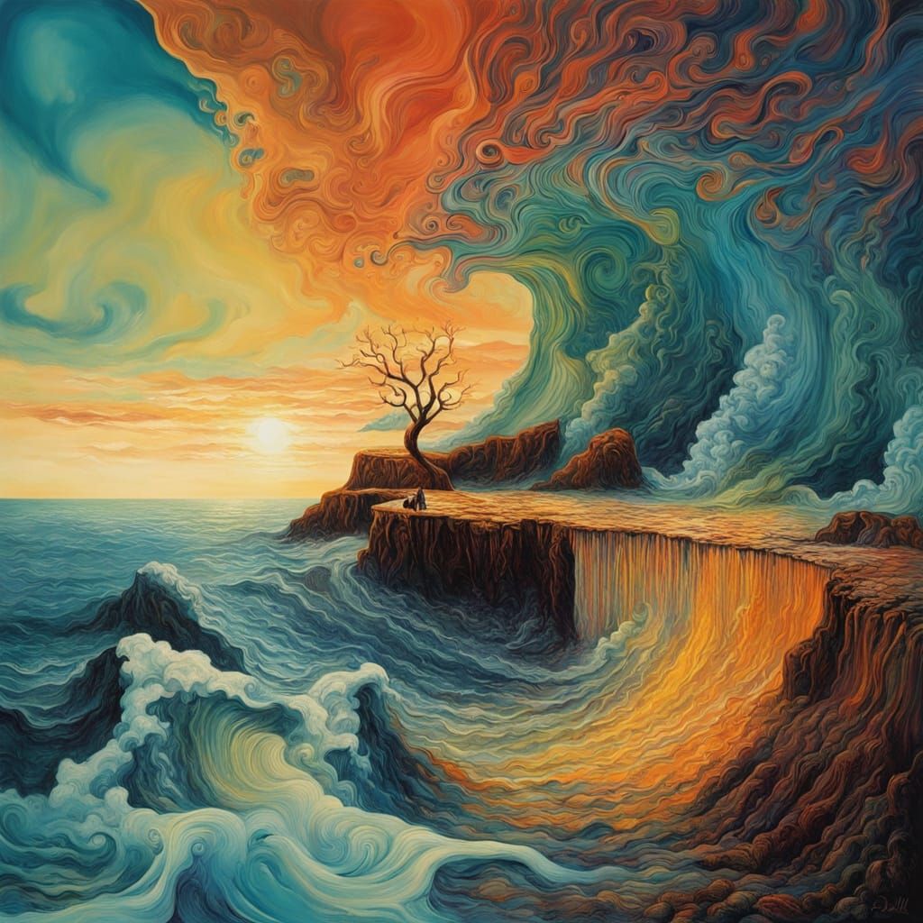 Surreal Sunrise Over a Melting Oceanic Landscape in Vibrant ...