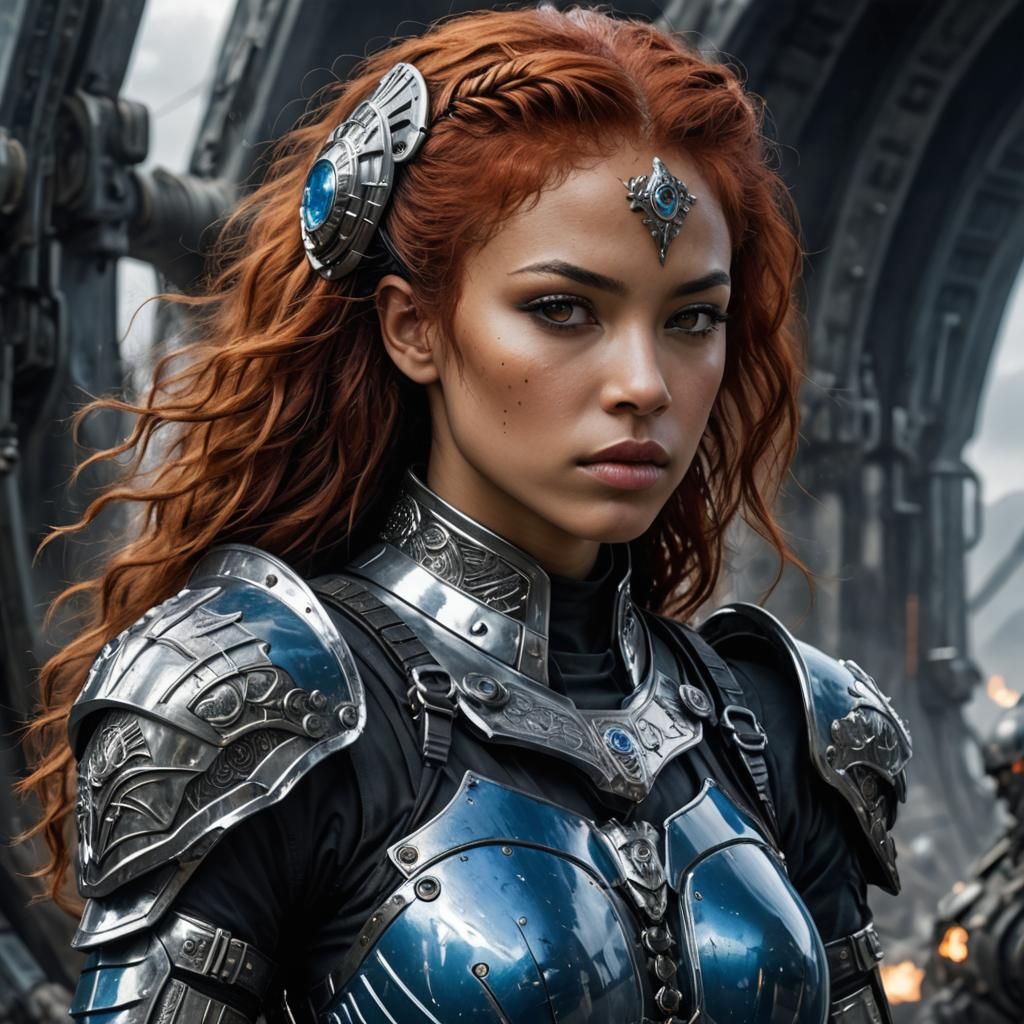 Futuristic Red-Haired Beauty in Post-Apocalyptic World