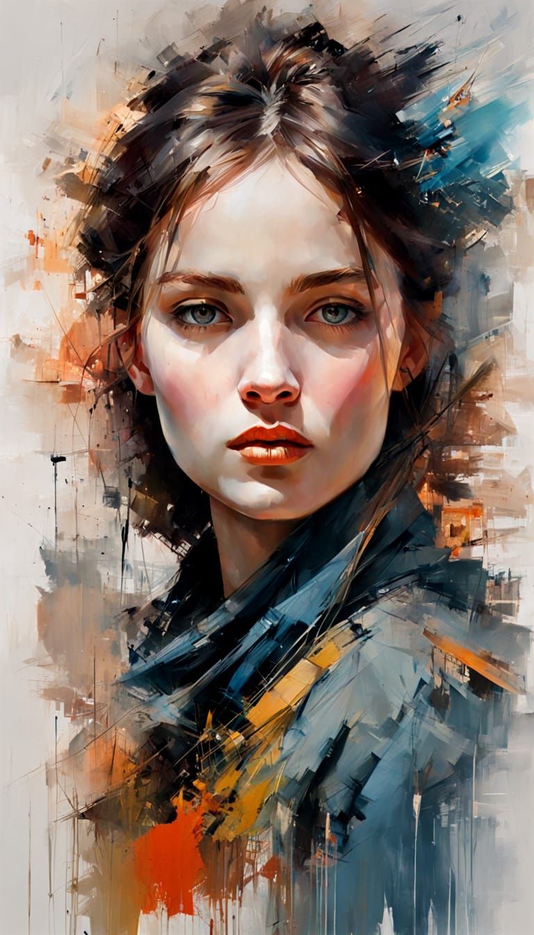 Abstract Woman Portrait in Mixed Media Style