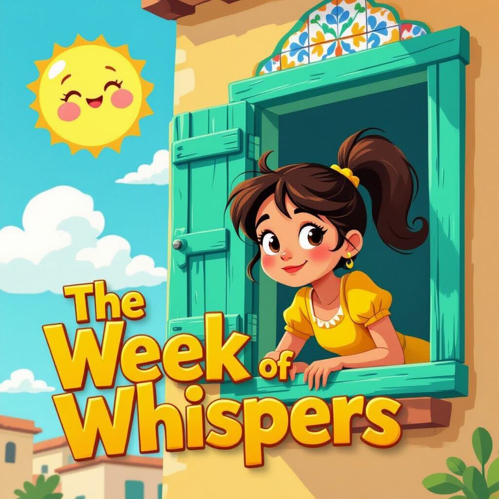 Cheerful Girl at Window in Whimsical Style