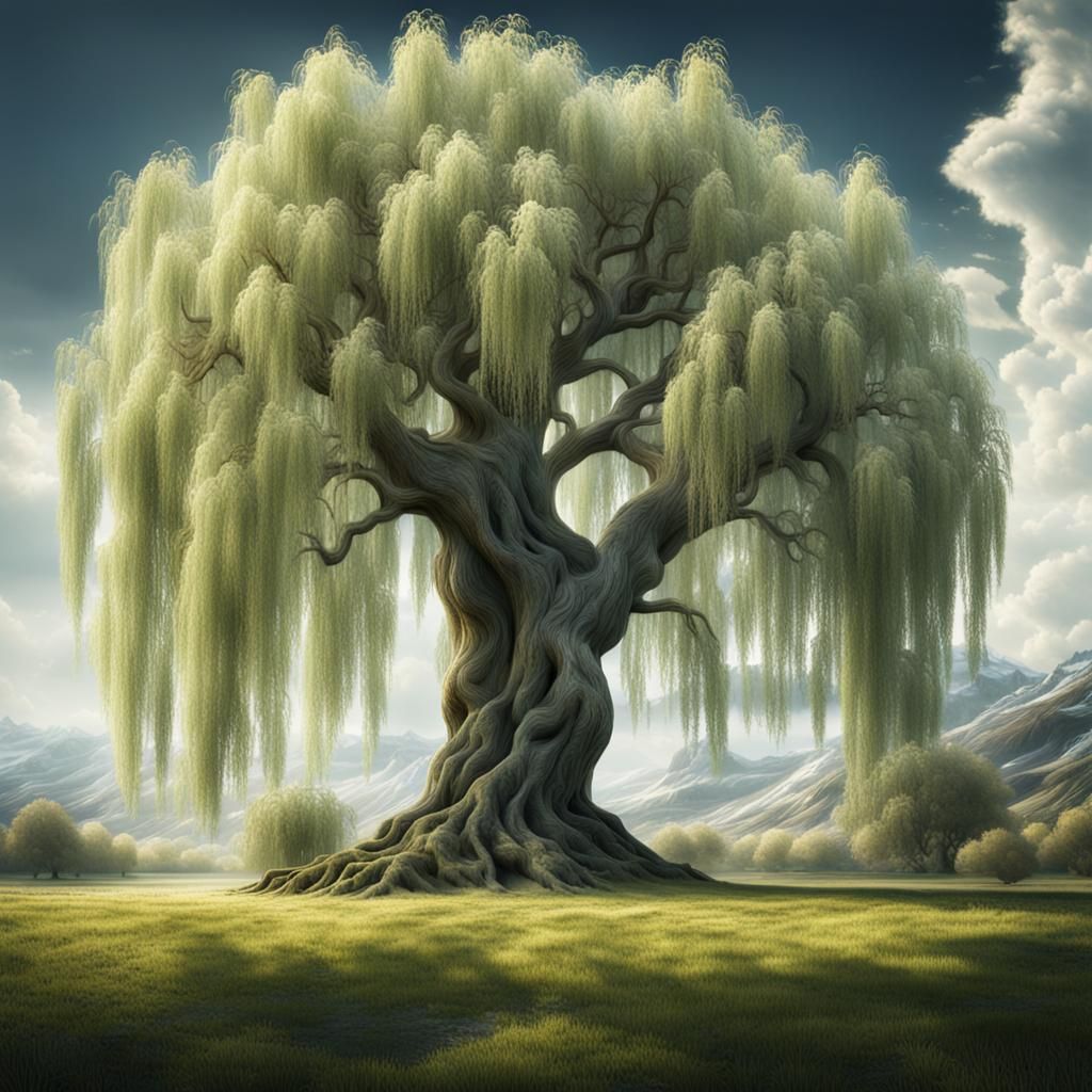 Majestic Willow Tree: Dramatic Digital Matte Painting