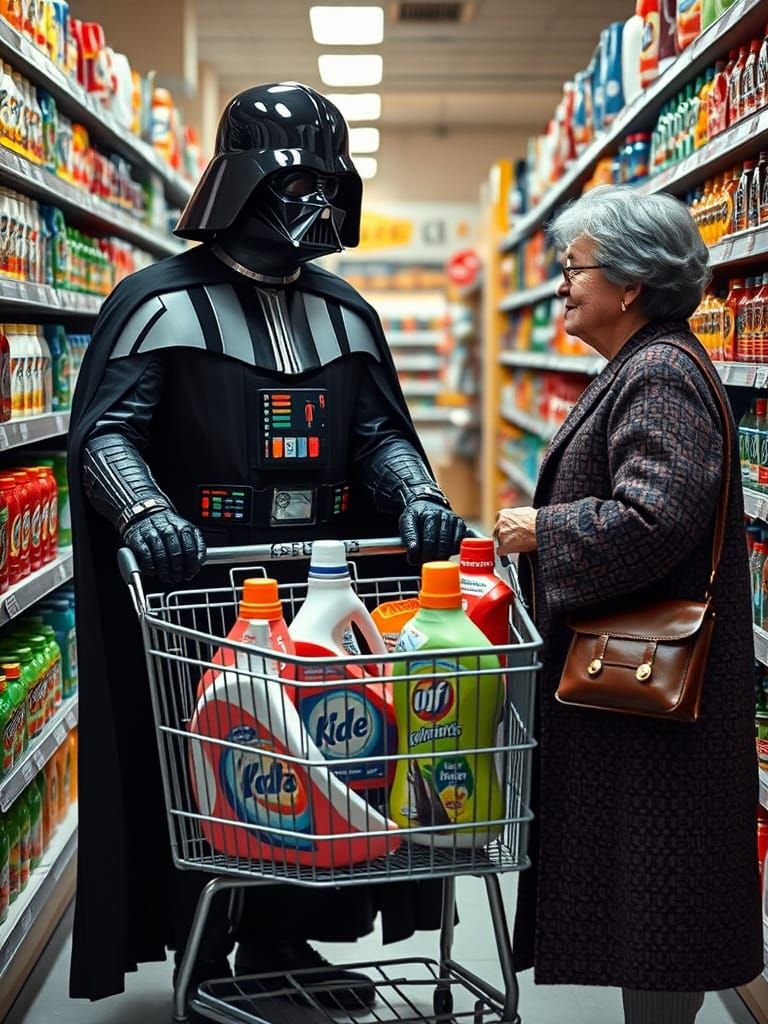 Darth Vader Shops for Detergents in a Humorous Supermarket S...