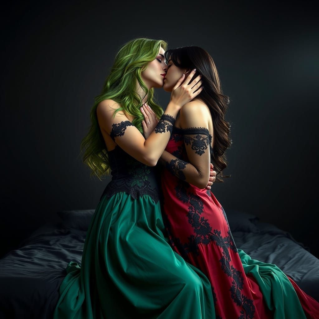 Gothic Romance: Tender Moment Between Two Loving Women in a ...