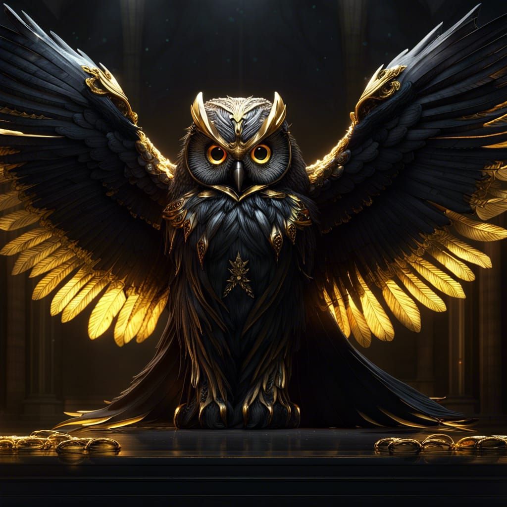 Golden Owl in Dark Fantasy Style