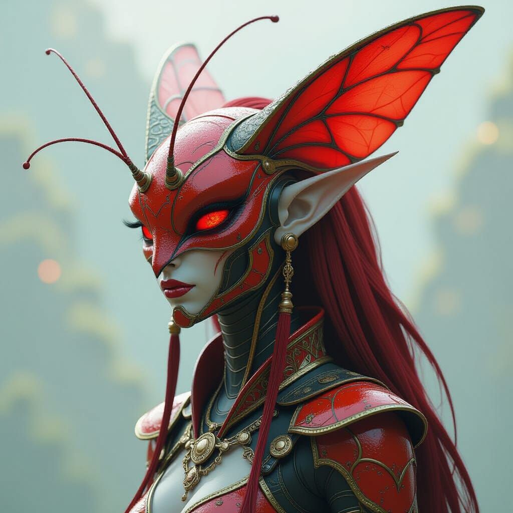 Bipedal Mantis Warrior with Red Chitin