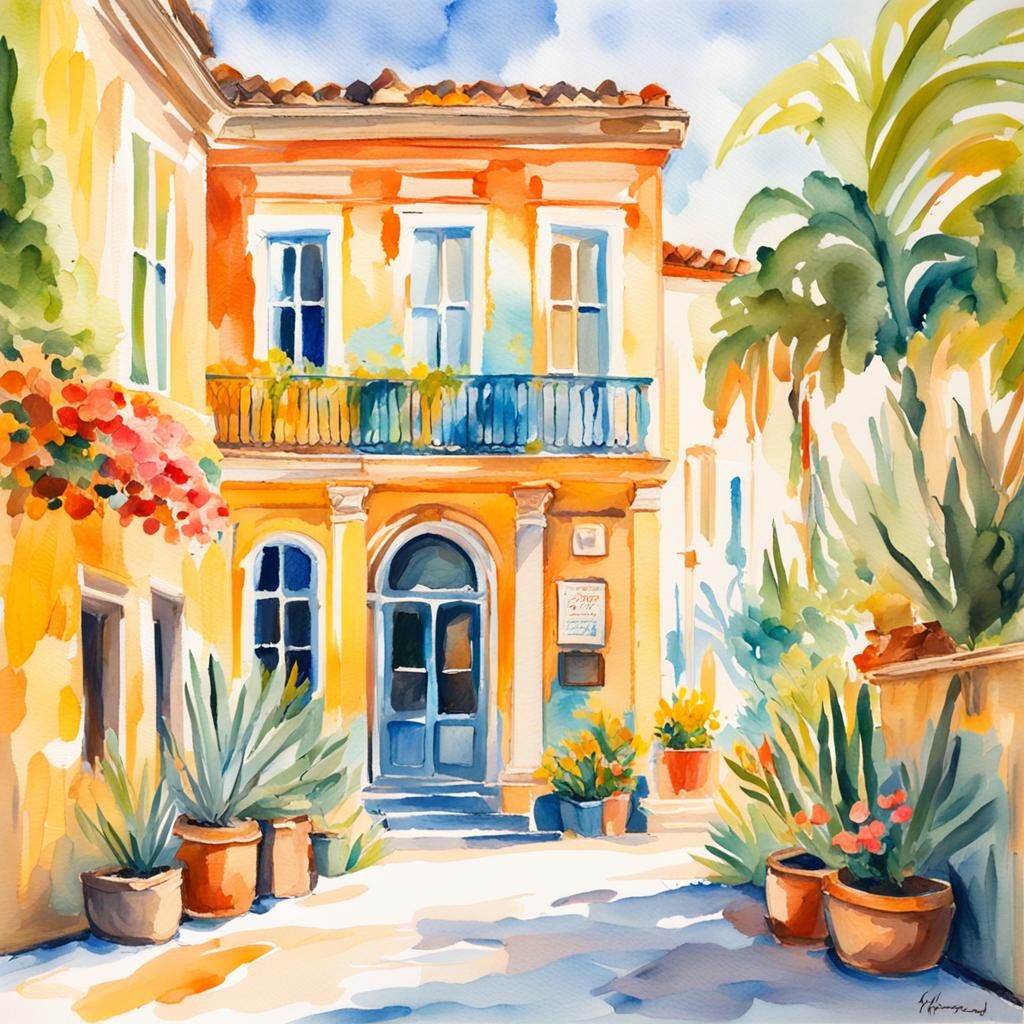 Summer Travel Sticker in Gouache Impressionist Style