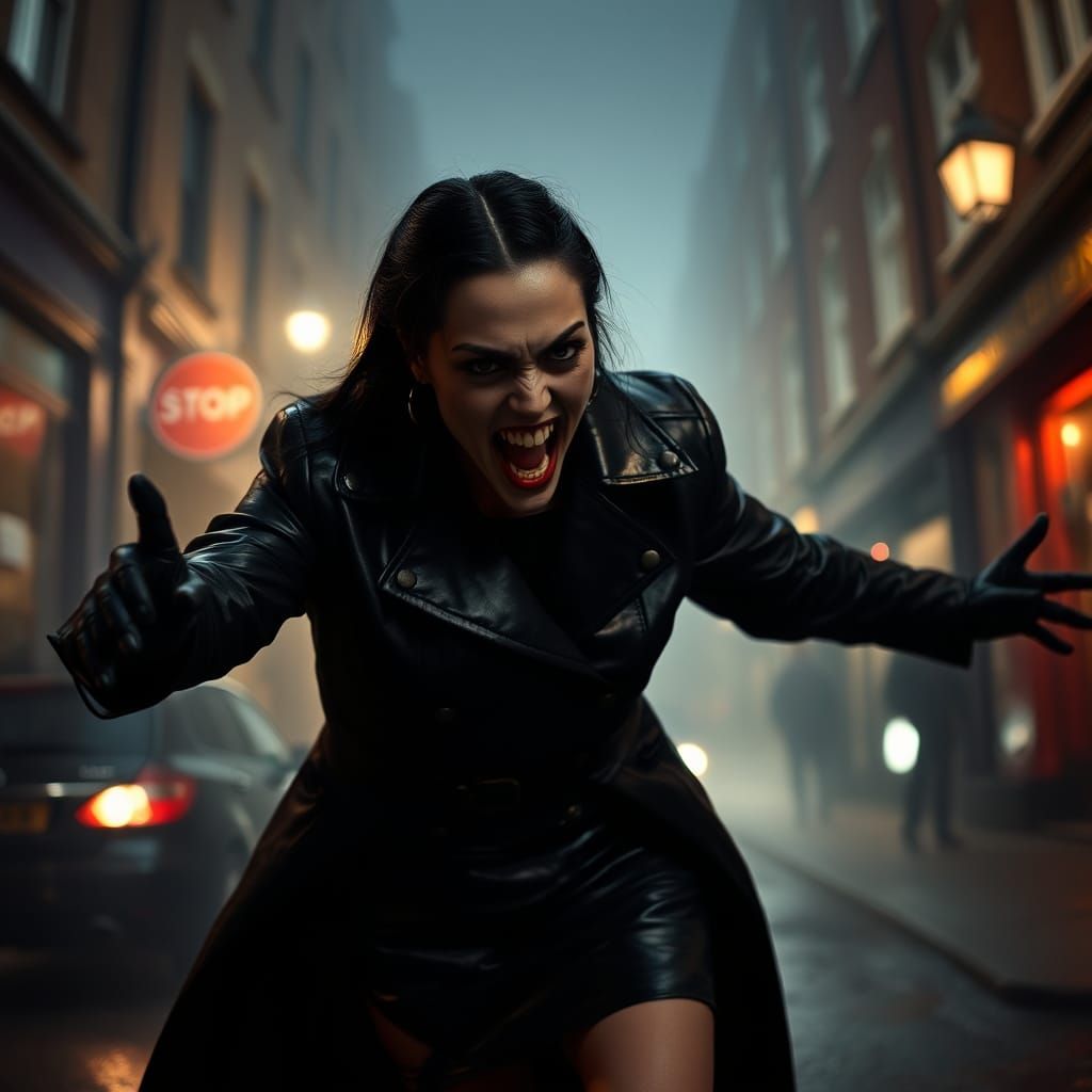 Photorealistic Black Vampire in London, Digital Painting