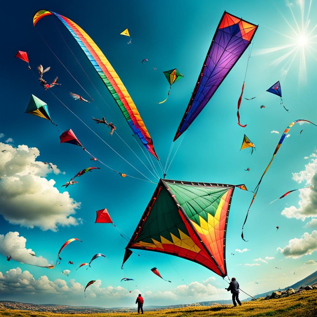 Colorful Kites Flying: Hyperrealistic Digital Painting