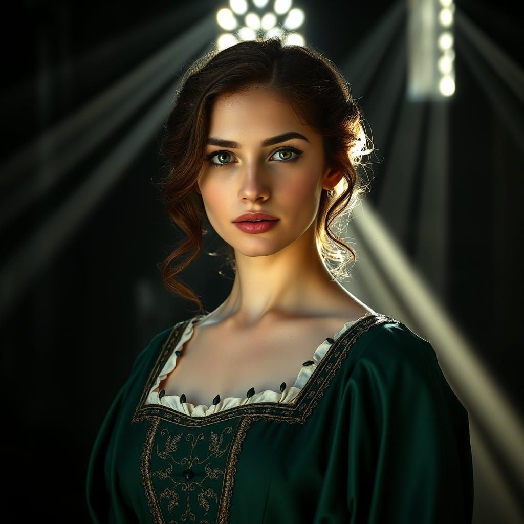 Ethereal Woman in Medieval Dress, Pre-Raphaelite Style