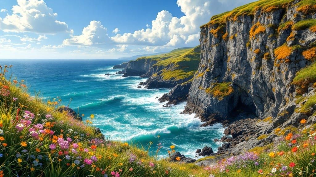 Irish Cliffside Landscape in Vibrant Summer Colors
