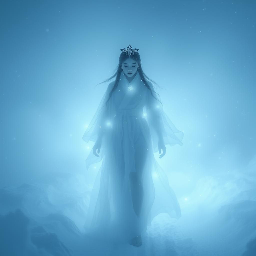 Ethereal Portrait of Yuki Onna Amidst Blizzard