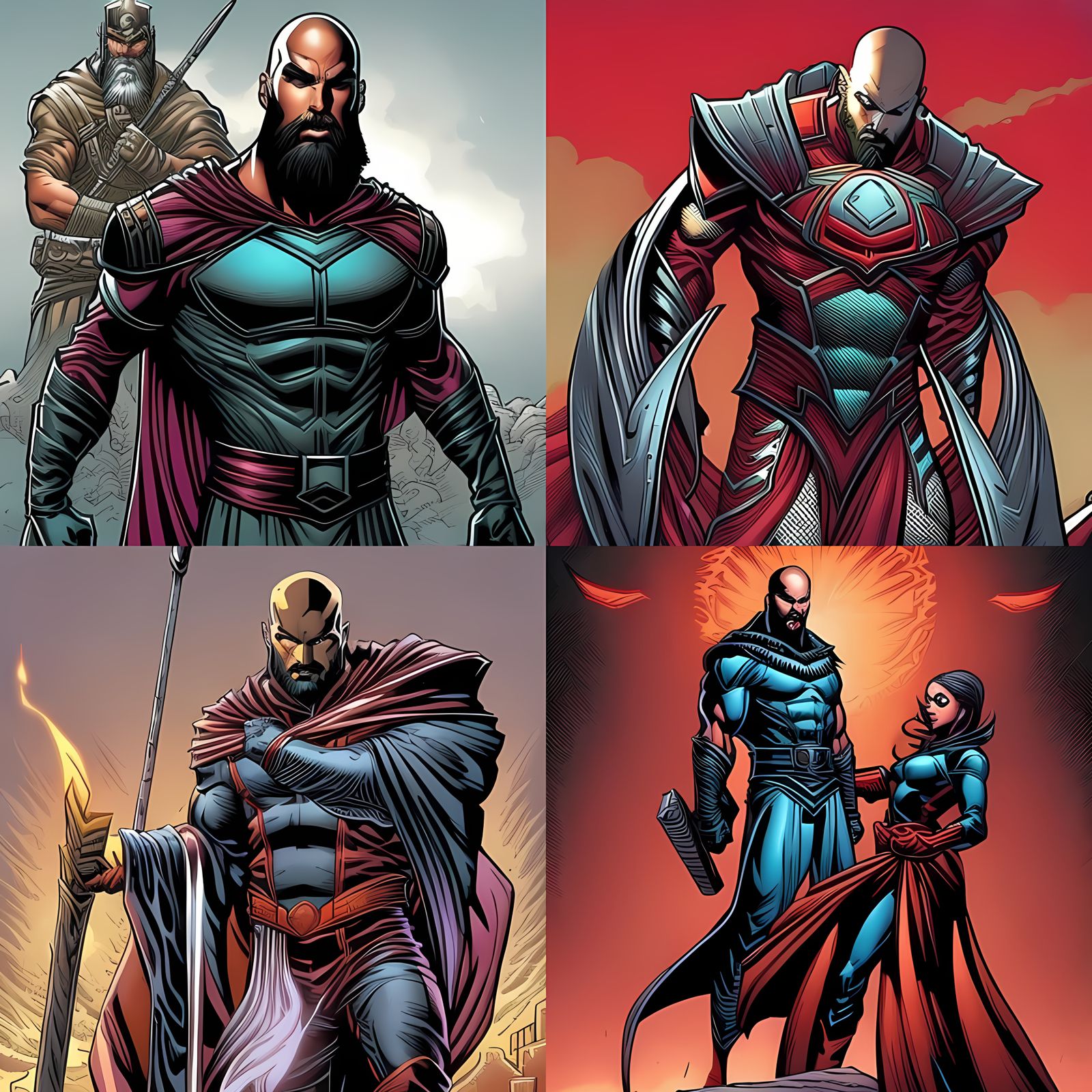 Bald Bearded Cashmere Hero in Comic Book Style