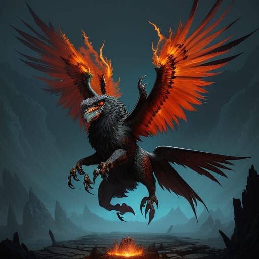 Regal Fiery Gryphon Soars through Castle Ceilings