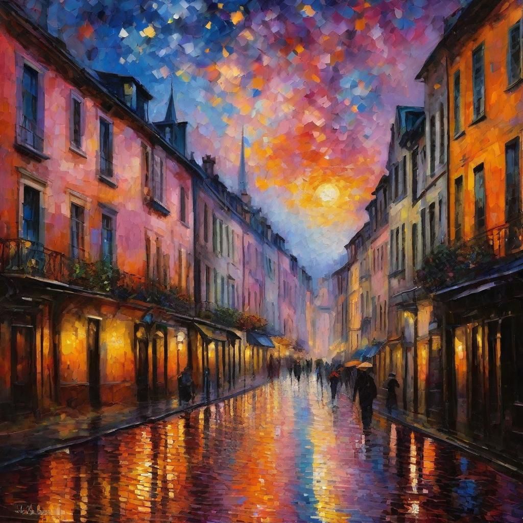 Fantasy City Under Starry Sky: Impressionistic Oil Painting
