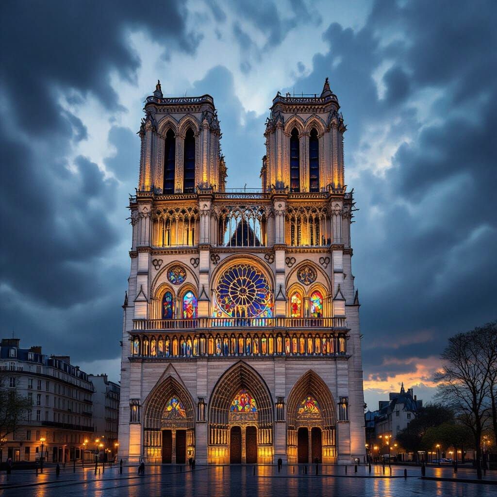 Gothic Cathedral Against Stormy Sky in Gothic Style